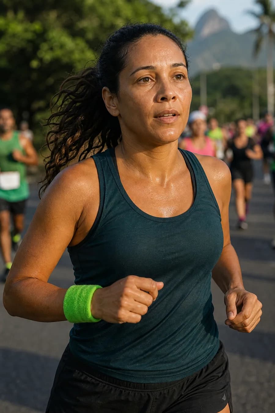 Atleta durante uma corrida, com o rosto visível para busca de fotos
