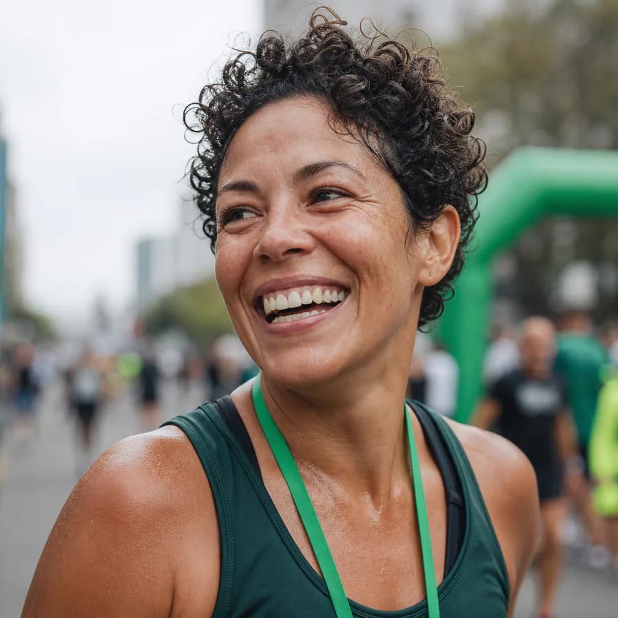 Atleta celebrando depois de concluir uma corrida